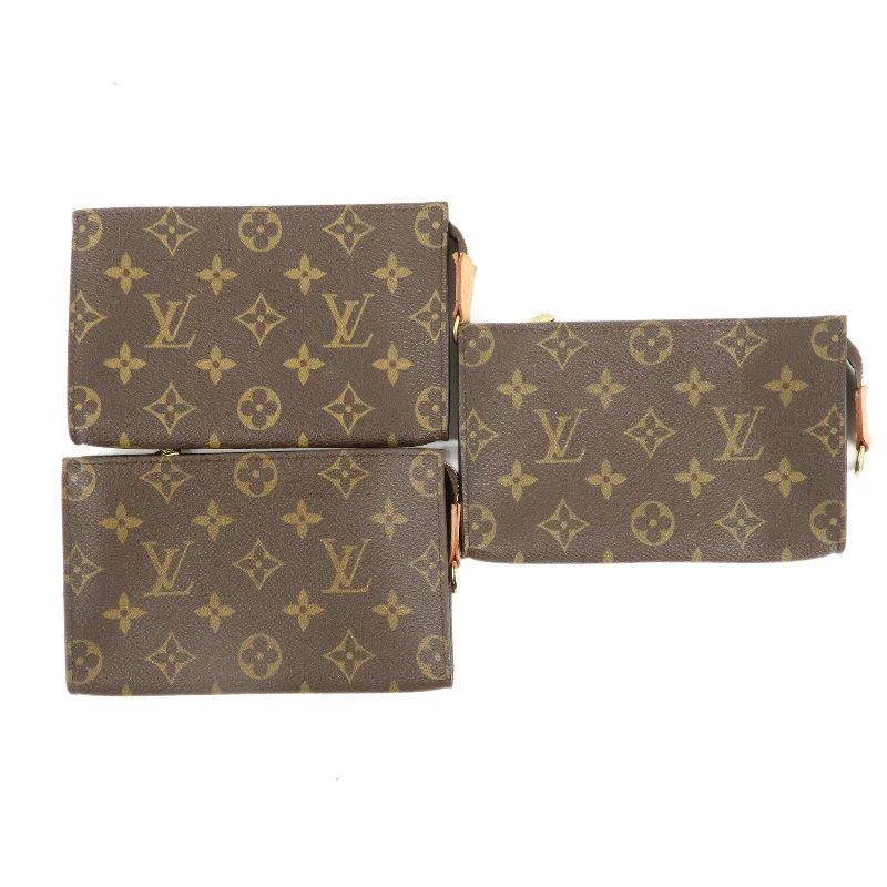 Louis Vuitton handbags with a beaded trim for a touch of glamourLouis Vuitton Monogram Set of 3 Pouch for Bucket PM Brown