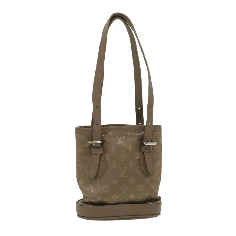 Louis Vuitton handbags with a back - zip pocket for storing valuablesLOUIS VUITTON Monogram Satin Little bucket Hand Bag Beige M92145 LV Auth am3521A