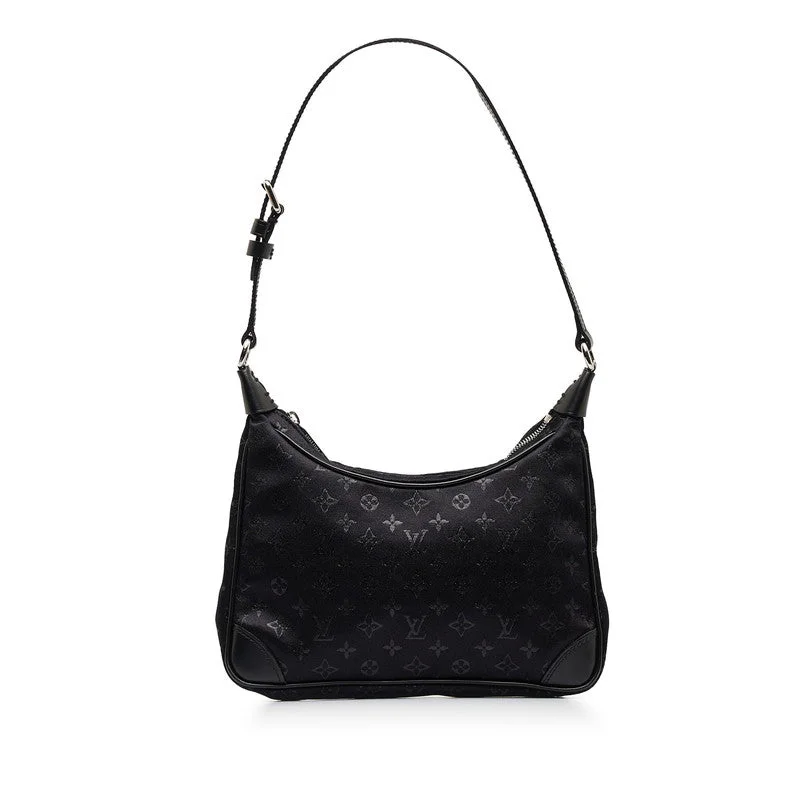 Louis Vuitton bags with a chain - link trim and a leather body for a modern edgeLouis Vuitton Monogram Saten Little Brown Handbag Mini Handbag M92142 Noir Black Saten Leather  Louis Vuitton