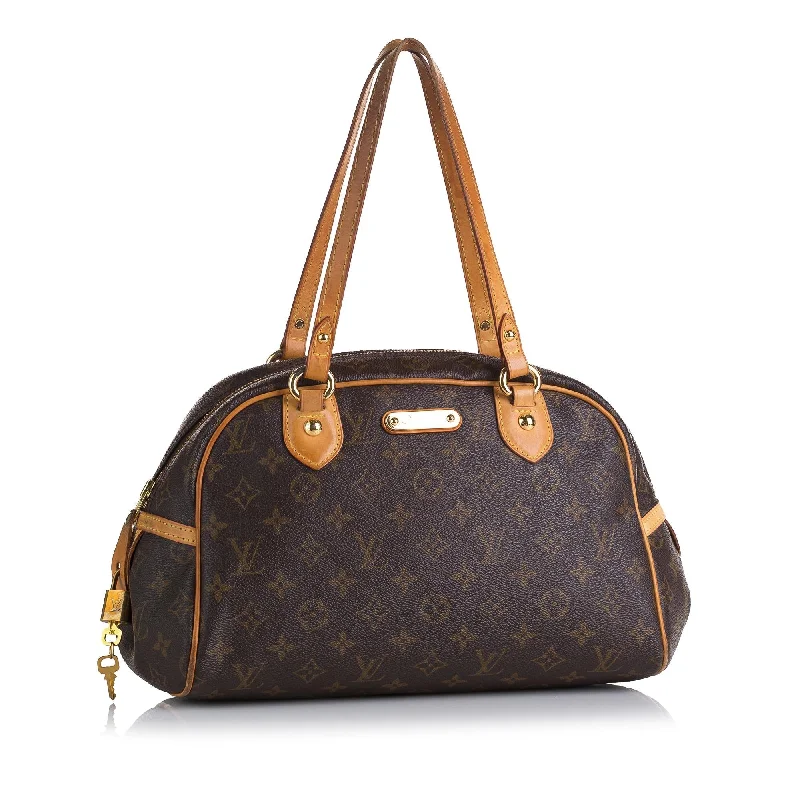 Louis Vuitton tote bags with a printed LV logo on the front for brand visibilityLouis Vuitton Monogram Montorgueil PM 36517)