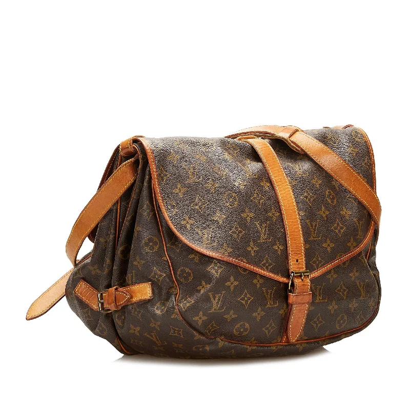 Louis Vuitton handbags with a patent - leather finish for a shiny lookLouis Vuitton Monogram Saumur 35 (SHG-35568)