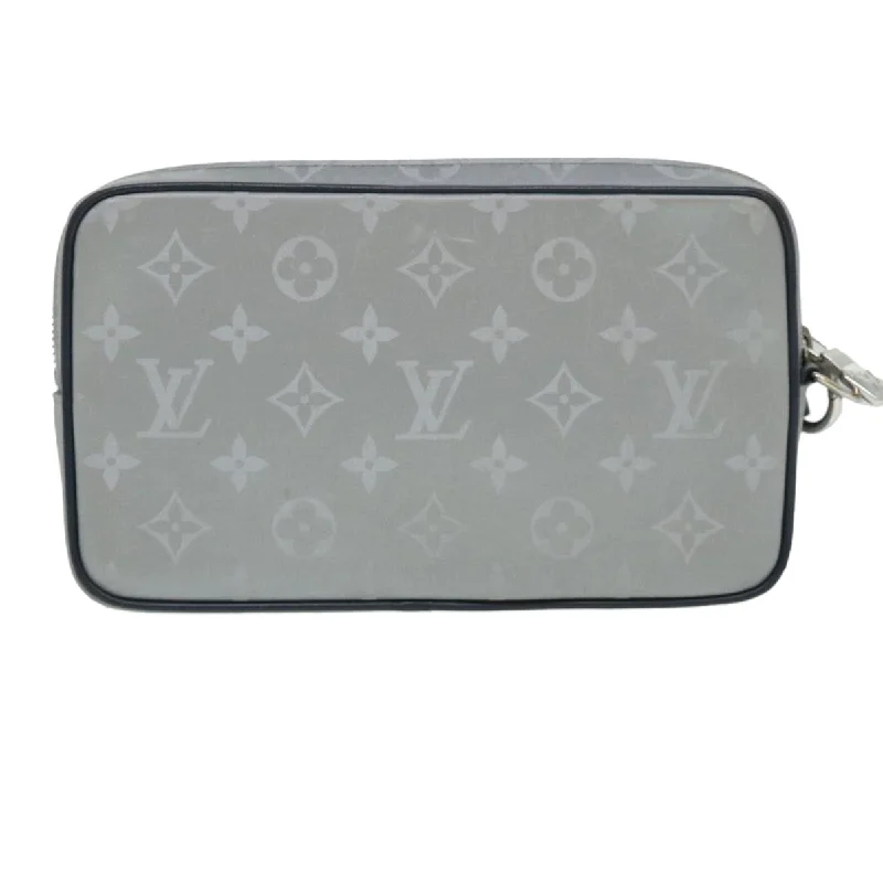 Louis Vuitton handbags with a patent - leather finish for a shiny lookLOUIS VUITTON Monogram satellite Clutch Bag Silver M44171 LV Auth 32349A