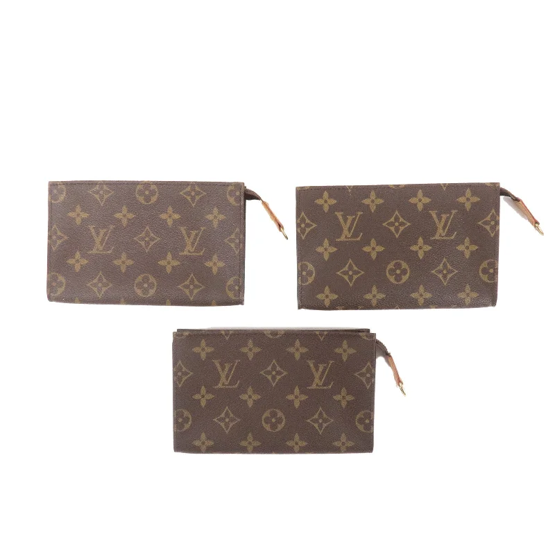 Louis Vuitton crossbody bags with a printed floral pattern for femininityLouis Vuitton Monogram Set of 3 Pouch for Bucket PM Bag