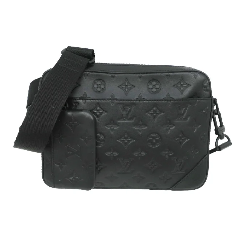 Ladies Louis Vuitton shoulder bags with a magnetic - closure flap for easeLouis Vuitton Monogram Shadow Duo Messenger Black M69827