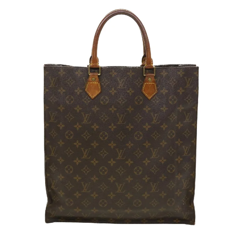 Louis Vuitton handbags with a beaded trim for a touch of glamourLOUIS VUITTON Monogram Sac Plat Hand Bag M51140 LV Auth 42195