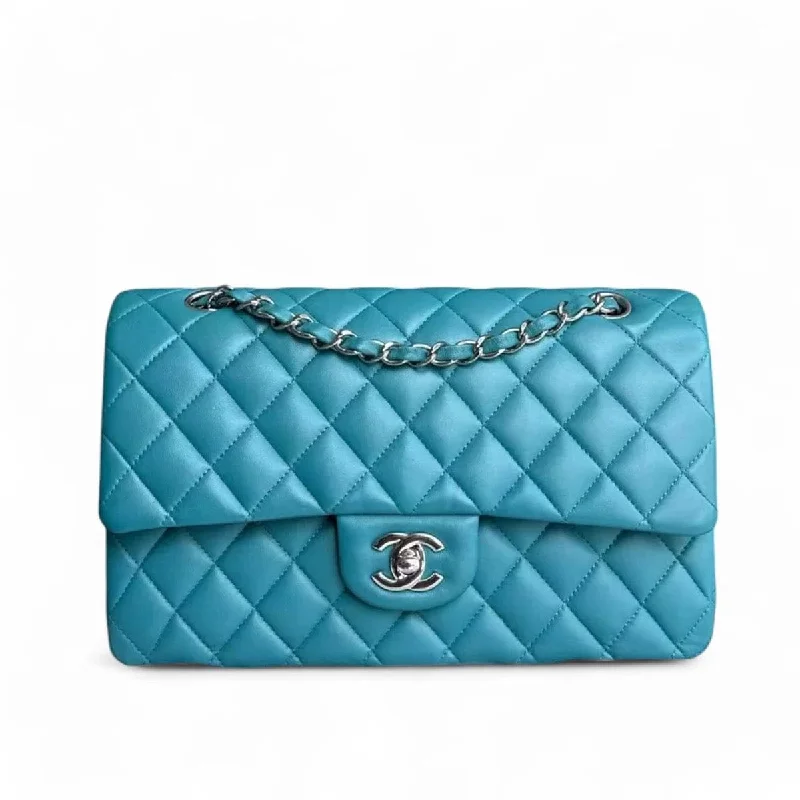 CHANEL CLASSIC FLAP MEDIUM - 25CM QUILTED LAMBSKIN BLUE SILVER HARDWARE SERIES 20 SYCM358