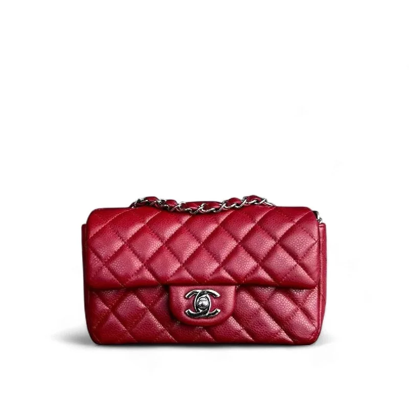 CHANEL CLASSIC FLAP MINI - CAVIAR 20CM QUILTED DARK RED SILVER HARDWARE SERIES 17 SYCM350