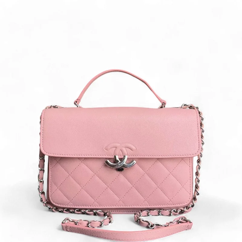 CHANEL CAVIAR 25CM 2018 URBAN HANDLE QUILTED GRAINED CALFSKIN PINK SILVER HARDWARE SERIES 24 SYCM335