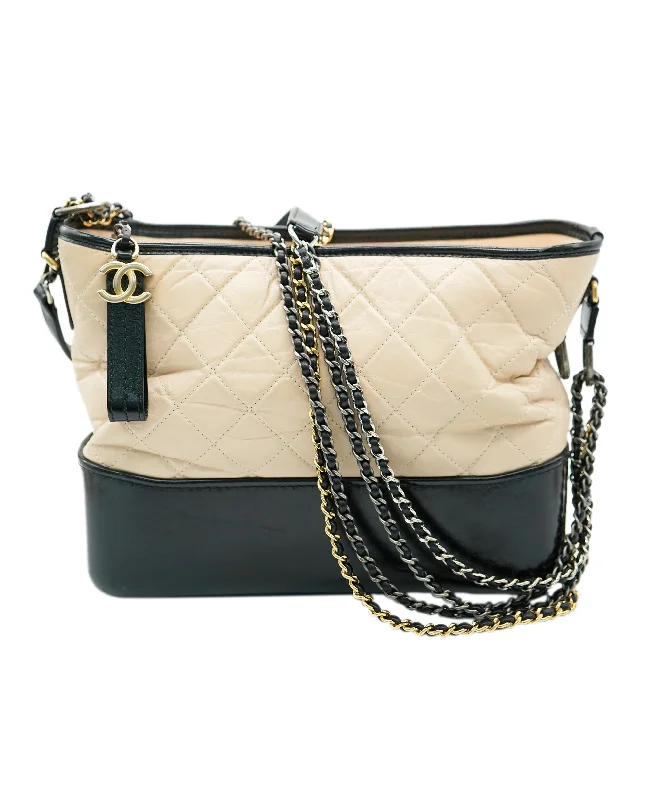 Chanel Beige & Black Lambskin Medium Gabrielle Crossbody Bag ABC1032