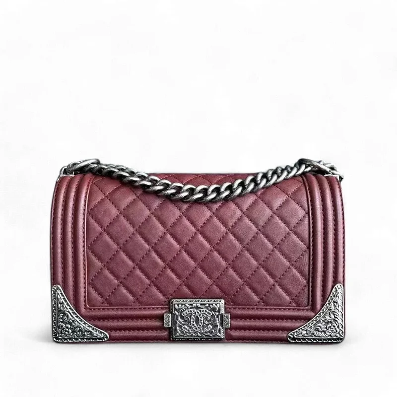 CHANEL BOY MEDIUM - 25CM CALFSKIN QUILTED LIMITED EDITION METAL EDGES LEBOY RUTHENIUM SILVER HARDWARE SERIES 19 SYCM347