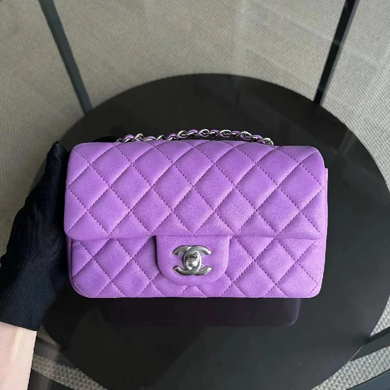 CHANEL CLASSIC FLAP MINI - 20CM RECTANGLE QUILTED LAMBSKIN PURPLE SILVER HARDWARE SERIES 29 SYCM356