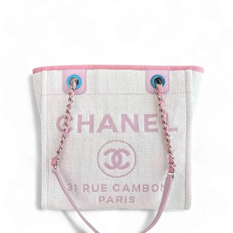 CHANEL DEAUVILLE MINI - FABRIC TOTE PINK SILVER HARDWARE SERIES 21 SYCM332