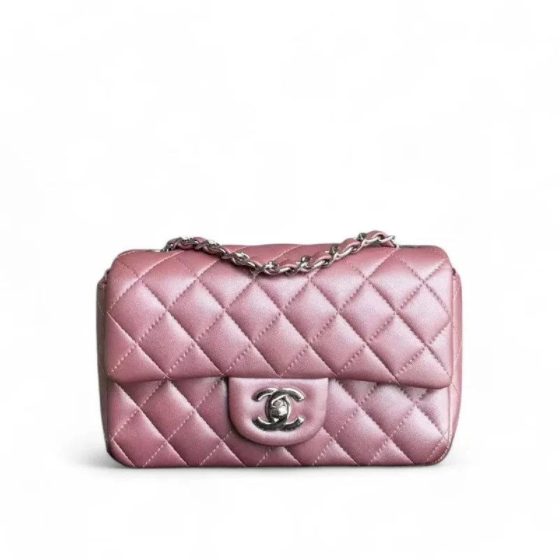 CHANEL CLASSIC FLAP MINI - 20CM RECTANGLE QUILTED LAMBSKIN IRIDESCENT LAMBSKIN PINK SILVER HARDWARE SERIES 24 SYCM353