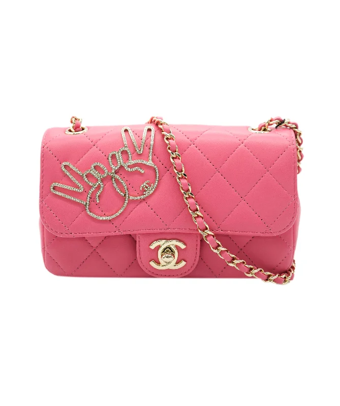 Chanel Pink Lambskin "V for Victory" Crystal Embellished Extra Mini Rectangle Flap ALC2052