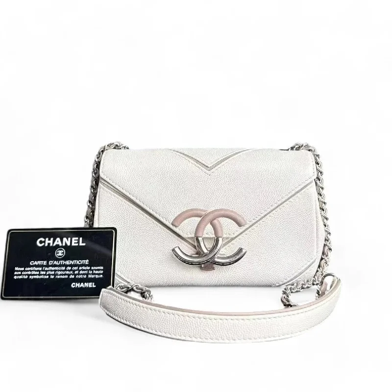 CHANEL CC FLAP MINI BAG - 17CM CAVIAR CHEVRON WHITE SILVER HARDWARE SERIES 23 SYCM333