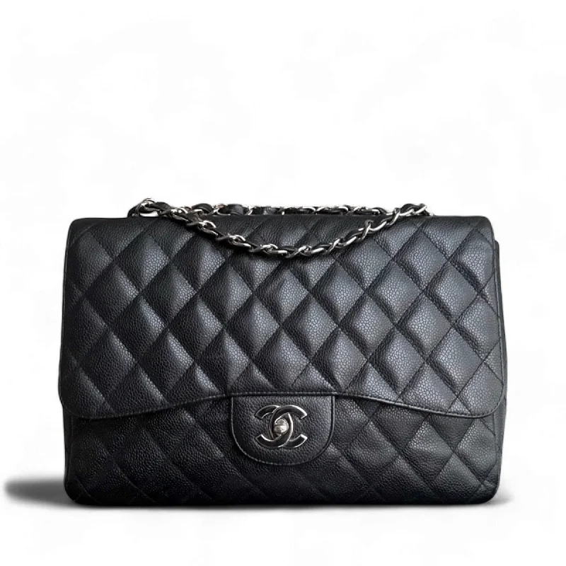 CHANEL CLASSIC FLAP JUMBO - CAVIAR 30CM QUILTED BLACK SILVER HARDWARE SERIES 12 SYCM352