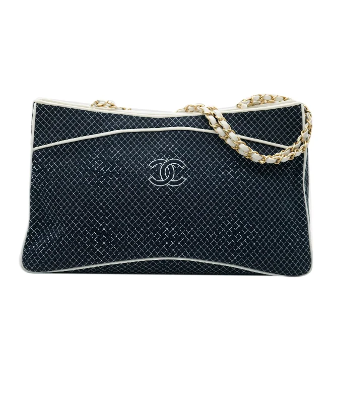 Chanel navy & white wild stitch canvas tote - AJC0876