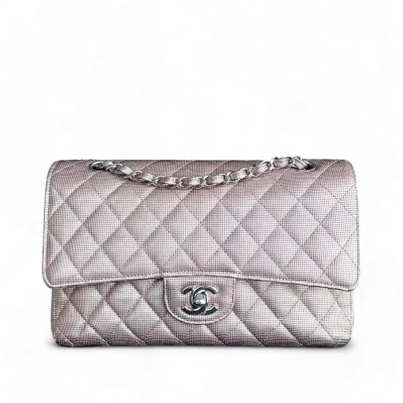 CHANEL CALFSKIN CLASSIC FLAP DOUBLE FLAP METALLIC PIXELATED PIXEL LIMITED EDITION PINK SILVER HARDWARE NO 21 SYCM325