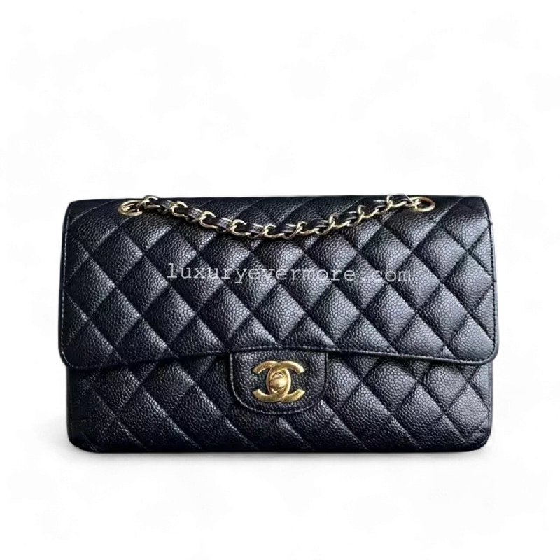 Caviar Medium Classic Flap Double Flap Quilted Black Golden Hardware Series 13