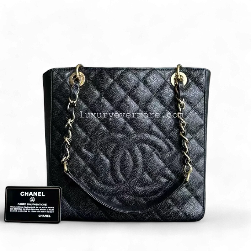 Chanel PST Petite Shopping Tote - Caviar Quilted Black Golden Hardware Series 14