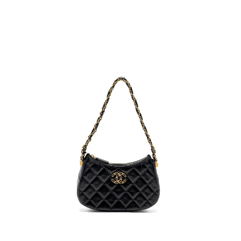 Chanel 23k Small Hobo Shoulder Bag Calfskin Black GHW (microchip)