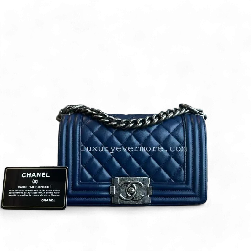 Chanel Boy Small - Quilted Lambskin Dark Blue Ruthenium Silver Hardware Series 21