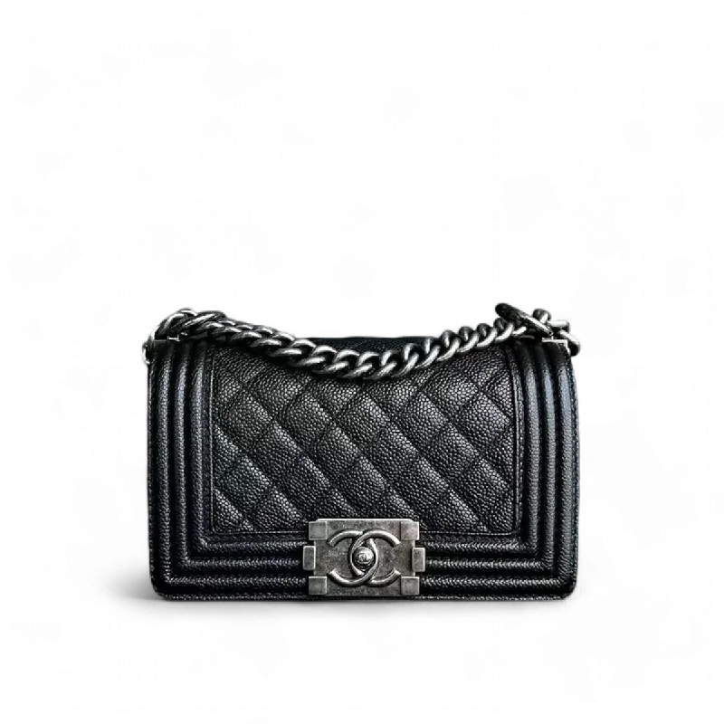 Chanel Boy Small - Caviar Quilted Grained Calfskin Black Ruthenium Silver Hardware Series 19