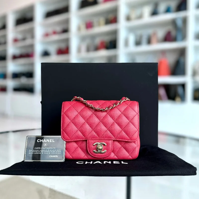 Caviar Classic Flap Mini Square Quilted Grained Calfskin Red Hot Pink Golden Hardware Series 23