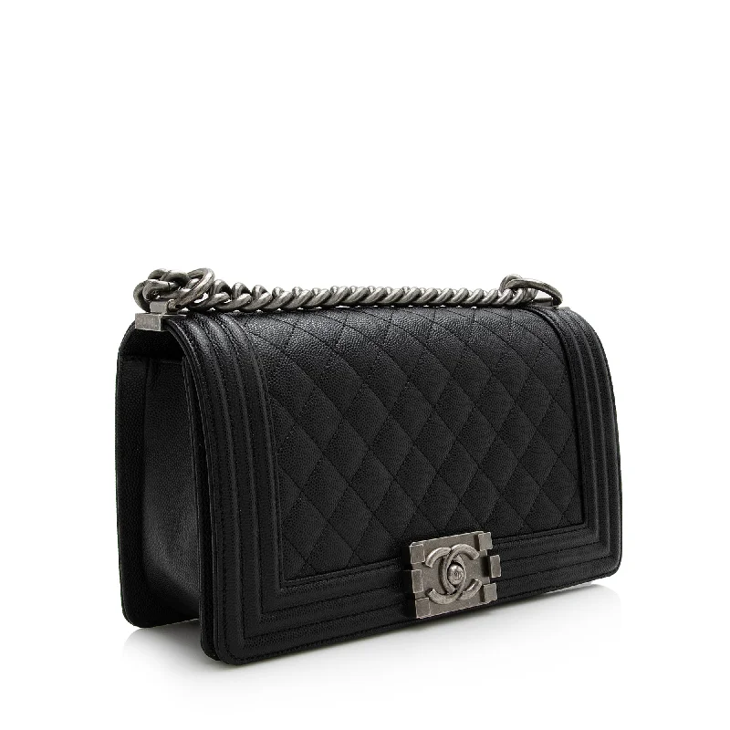 Chanel Caviar Leather Old Medium Boy Bag (22678)