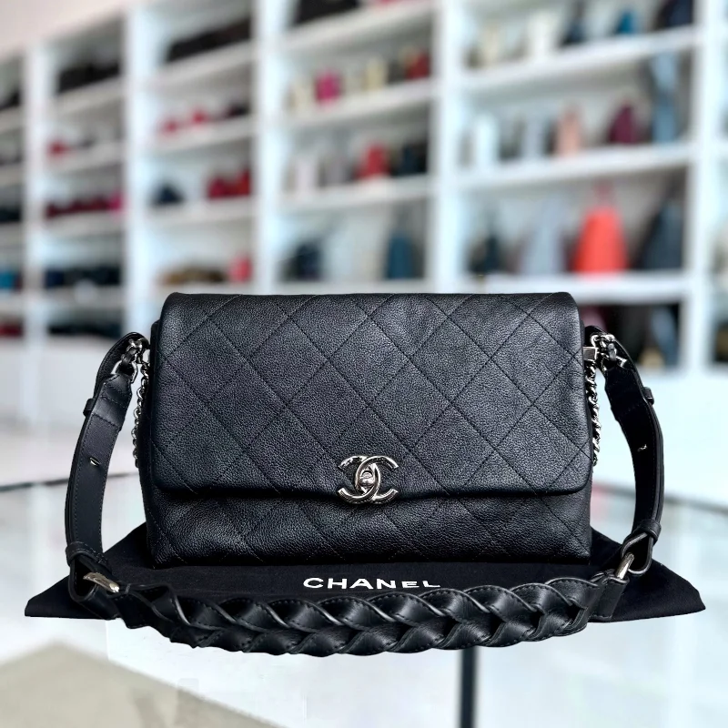 Caviar Seasonal Flap Braided With Style Quilted Grained Calfskin Black Silver Hardware Series 25