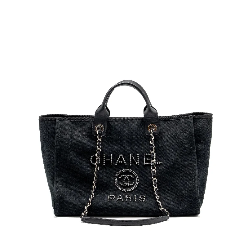 Chanel Large Deauville Black-Studded Tote Bag Canvas/Leather Black SHW