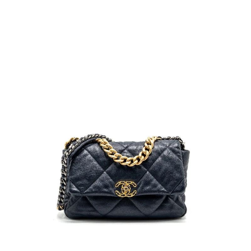 Chanel Large 19 Bag 30cm Lambskin Navy Multicolour Hardware