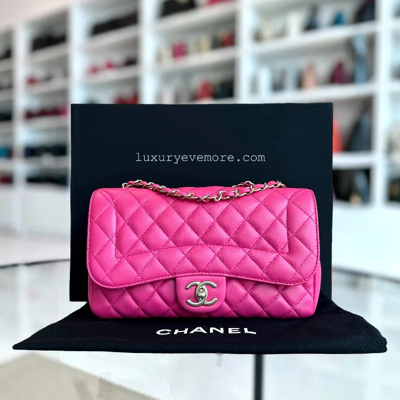 Chic Flap Mademoiselle Classic Flap 25CM Quilted Lambskin Hot Pink Golden Hardware Series 21