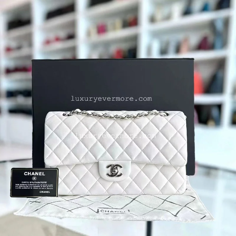 Double Flap Lambskin White Quilted Silver Hardware Series 22