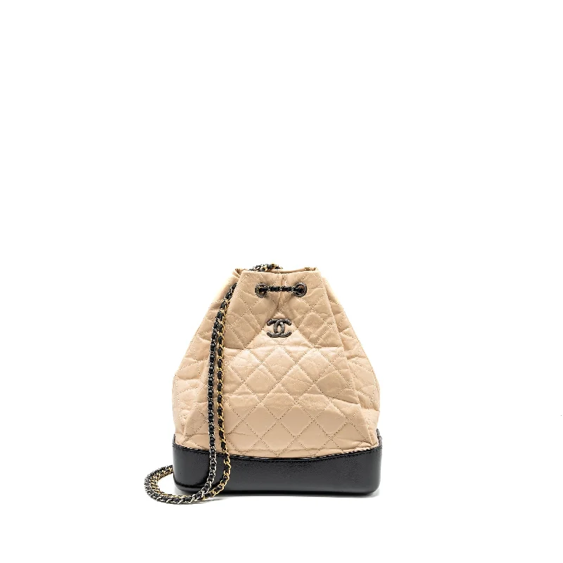 Chanel medium Gabrielle backpack aged calfskin beige/black Multicolour Hardware