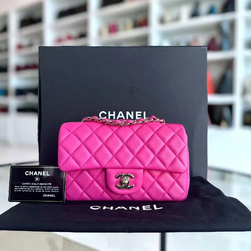 Mini Rectangular Classic Flap 20CM Quilted Lambskin Hot Pink Light Golden Hardware Series 21