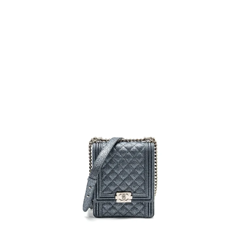 Chanel North South Boy Bag caviar metallic grey SHW