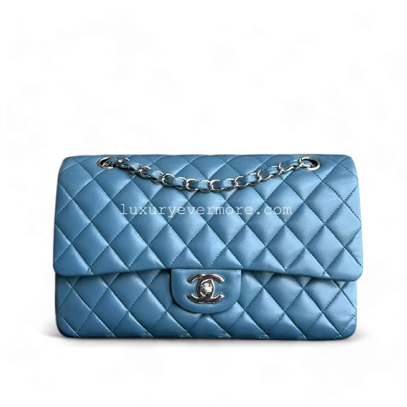 Classic Flap Medium 25CM Quilted Lambskin Blue Silver Hardware Series 17