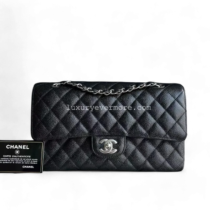 *Full Set, Receipt* Medium Quilted Lambskin Black Silver Hardware Series 19