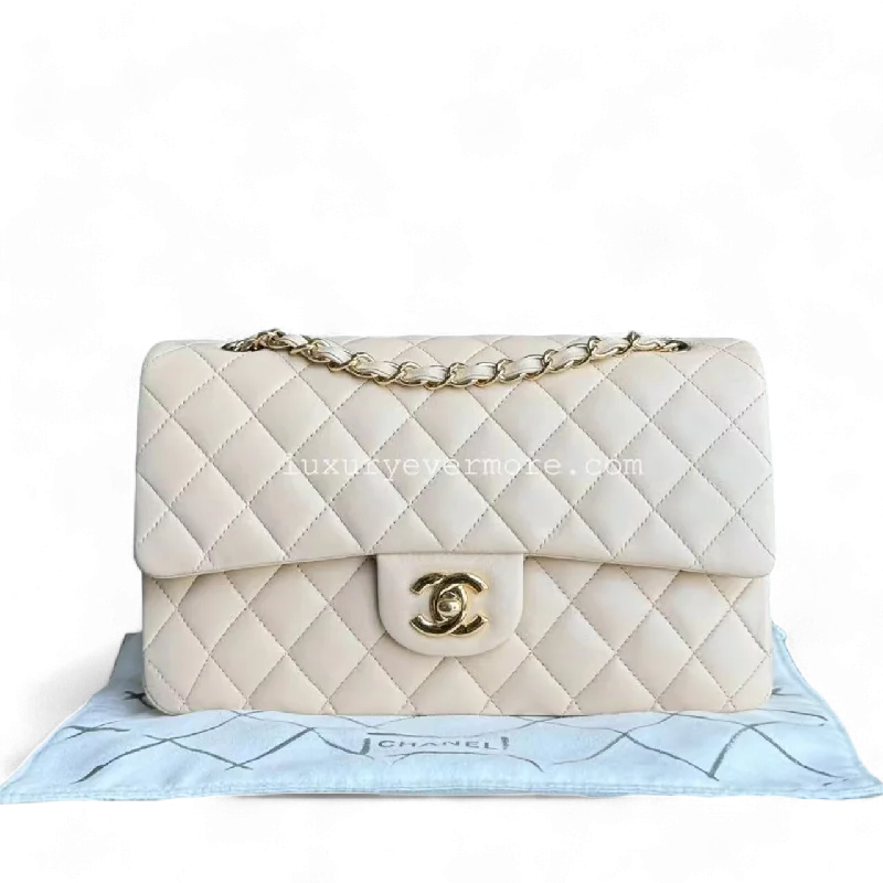 Medium Classic Flap Lambskin Quilted Beige Golden Hardware Series 14