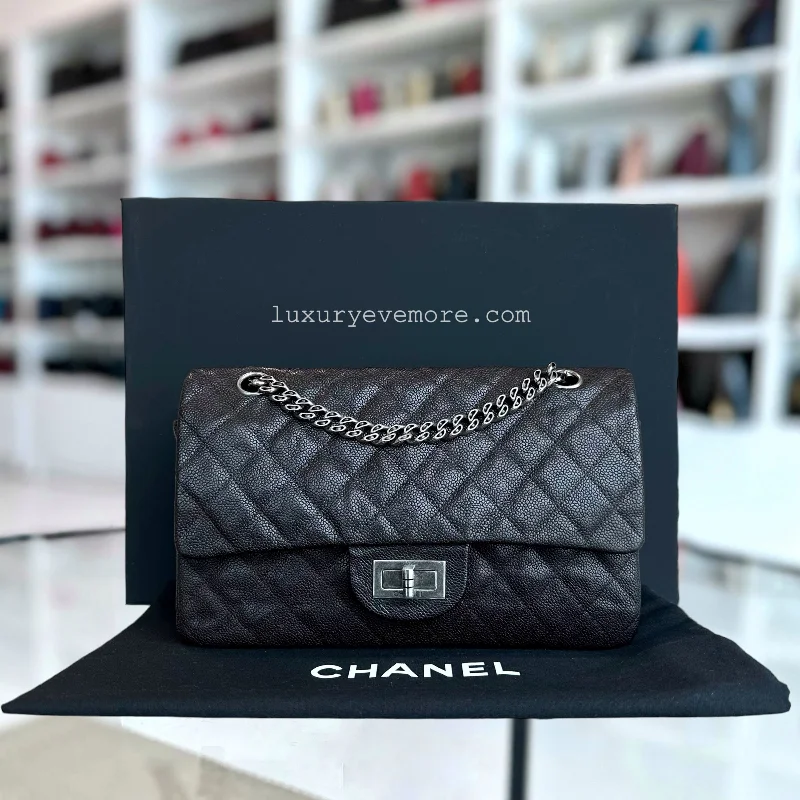 *Rare, Caviar* Chanel 2.55 225 Reissue 24CM Caviar Quilted Grained Calfskin Dark Brown Ruthenium Silver Hardware Series 11