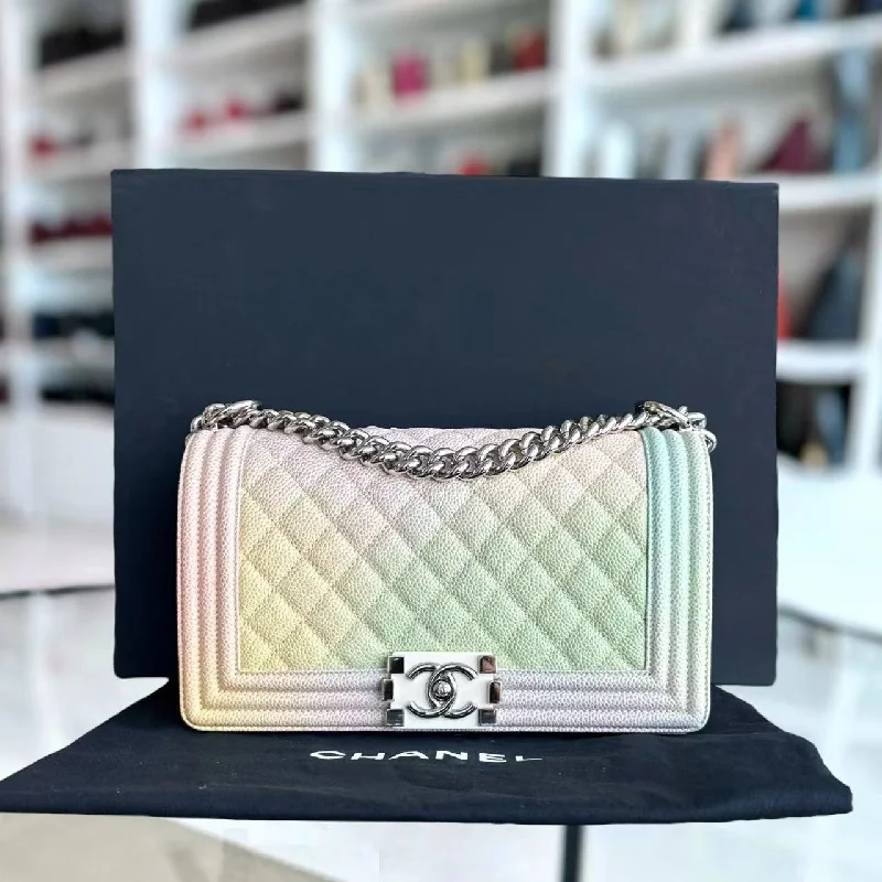 *Rare, Unused* Caviar Boy Old Medium 25CM Quilted Grained Calfskin Rainbow Multicolor Series 25