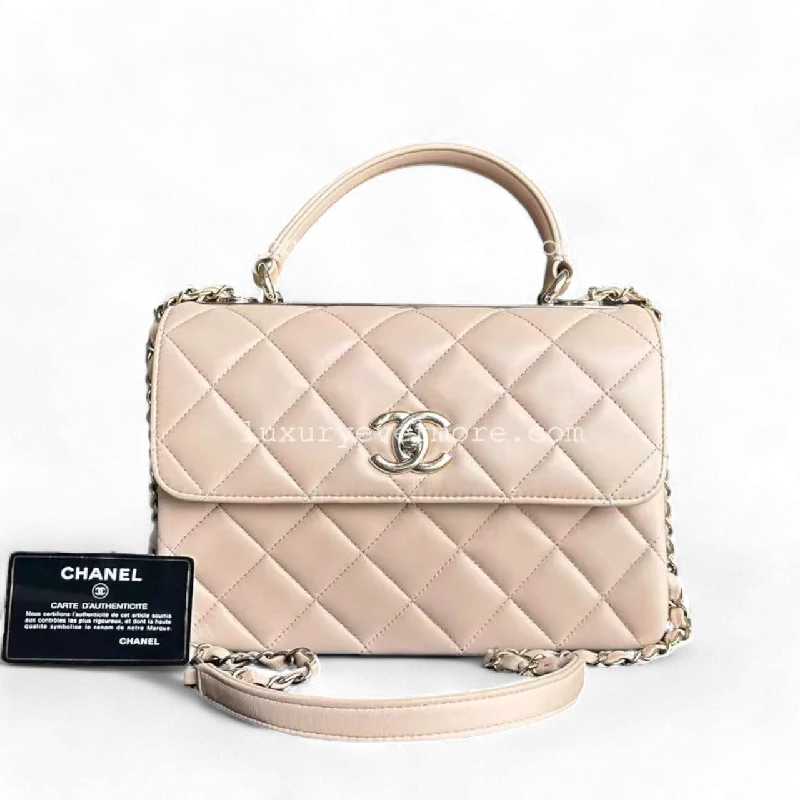 *Series 31* Trendy CC Small 25CM Quilted Lambskin Nude Golden Hardware Series 31