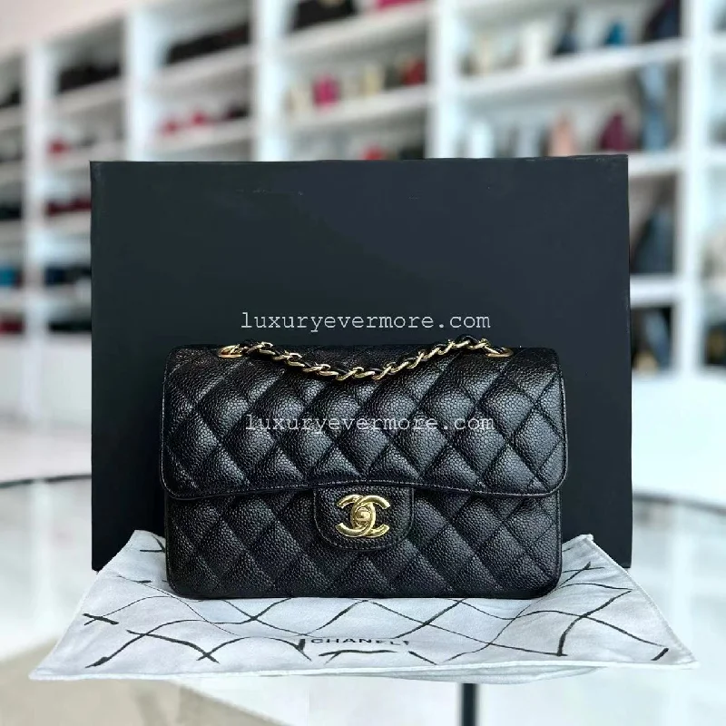 Small Caviar Classic Flap Quilted Grained Calfskin Black Golden Hardware Series 15